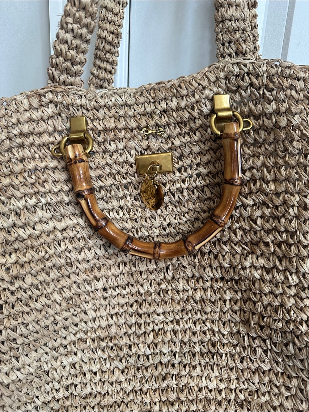MME Astrud Tote - Natural Straw Tote with Bamboo-Accent Handles - Picture 7 of 13